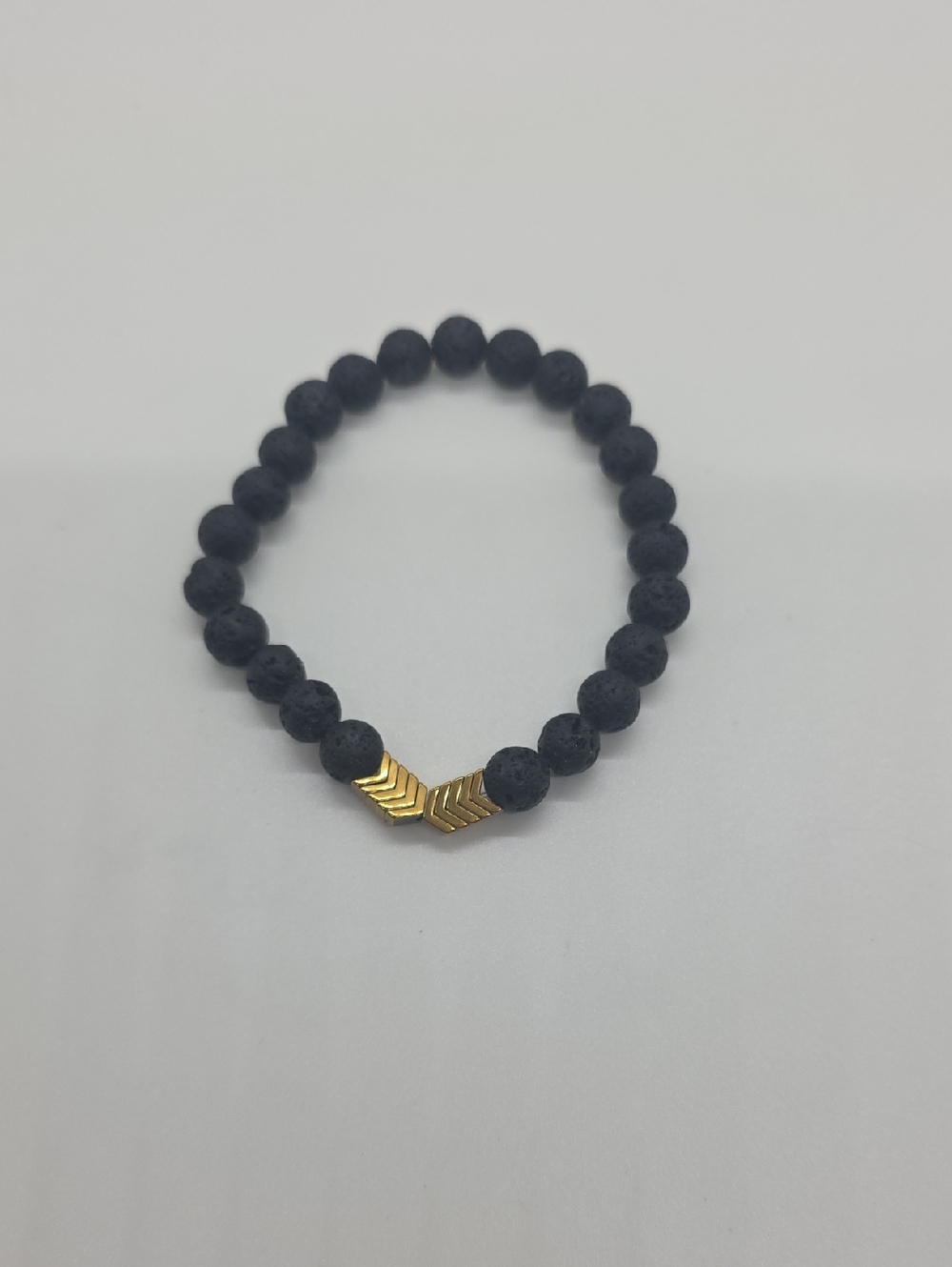Source Unknown Black Lava Bead Bracelet with Gold Chevron Accent